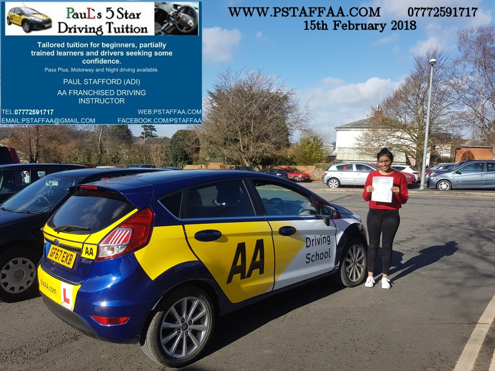 Driving Test Pass for Crystal Badesha with Paul's 5 Star Driving Tuition in Hereford